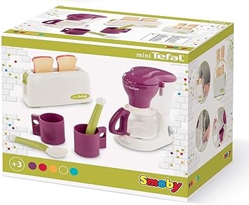 Tefal Petit Déjeuner - Accessoires de Cuisine pour Enfant - Grille Pain + Cafetière - 2 Tasses et 2 Cuillères - Jouet d'Imitation