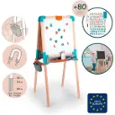 Tableau Bois - Double Face Blanche Magnétique + Ardoise Craie - Pliable - 80 Accessoires Inclus - 72 Lettres et Chiffres Magnétiques - A Partir de 3 Ans